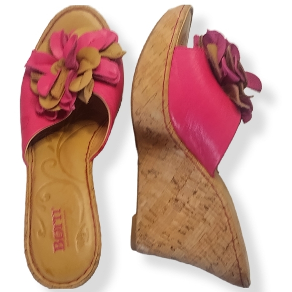 Born Shoes - BORN Pink Leather Floral Wedge Like New size 10